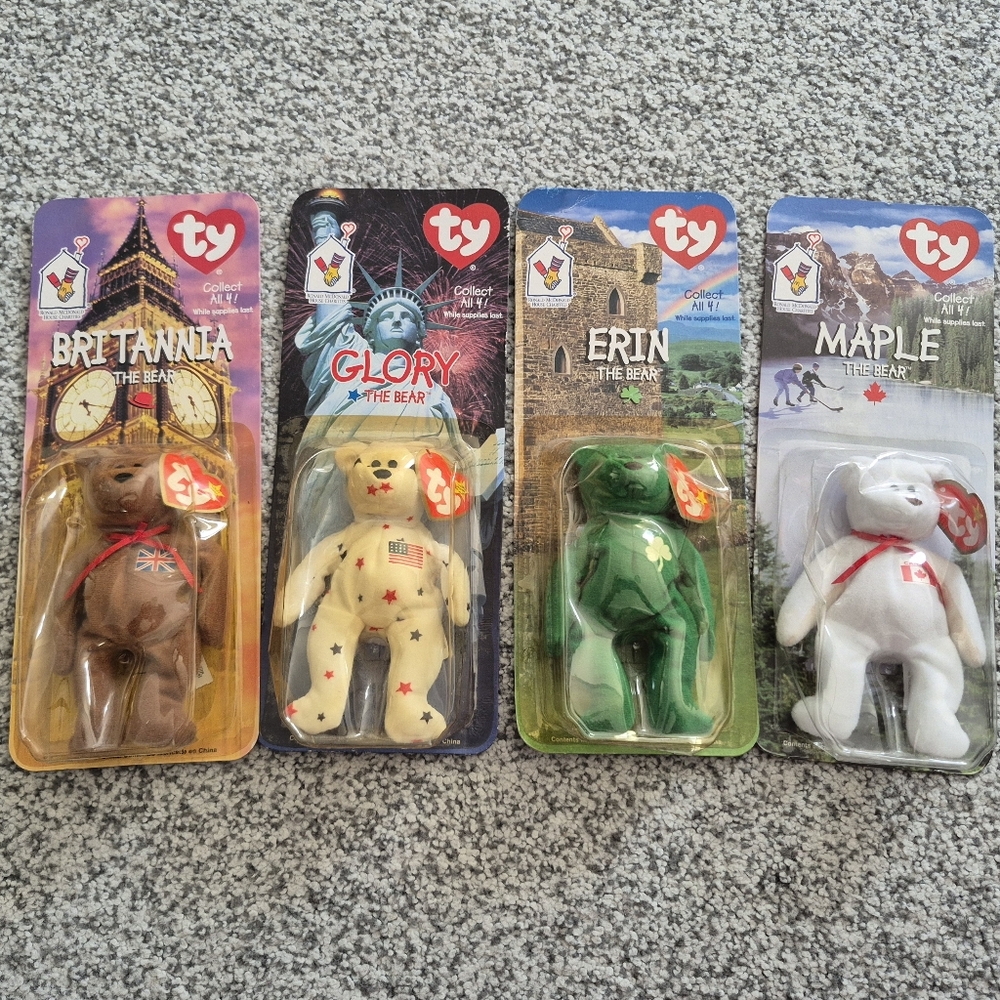 TY Beanie Babies Mcdonalds International Bears Set Of (4) RARE NIB